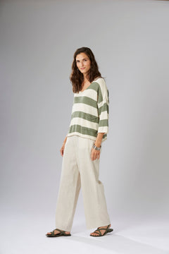 Yellow LabelYellow Label V - Neck Stripe Jumper SageTopsSage - Blue Water Clothing