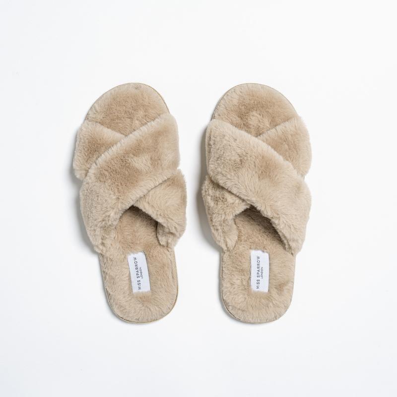 Faux Fur Cross Over Slippers