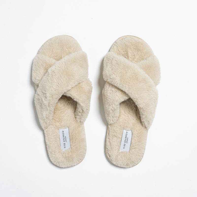 Faux Fur Cross Over Slippers