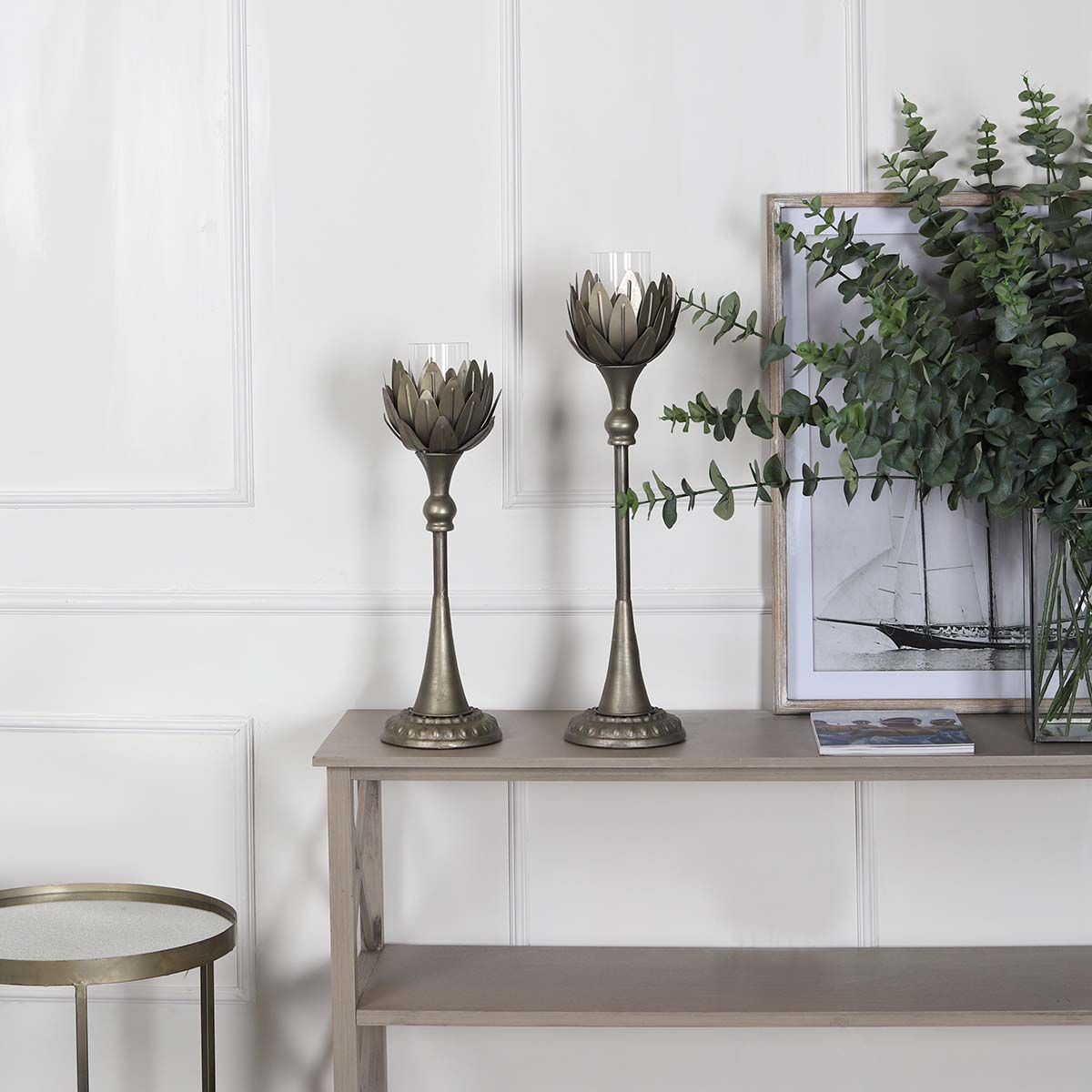 Biggie Best Tall Metal Floral Candle Holder - Blue Water Clothing
