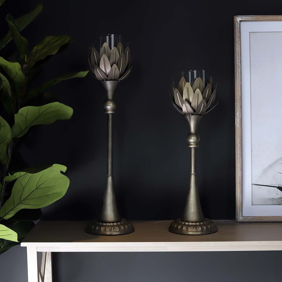 Biggie Best Tall Metal Floral Candle Holder - Blue Water Clothing
